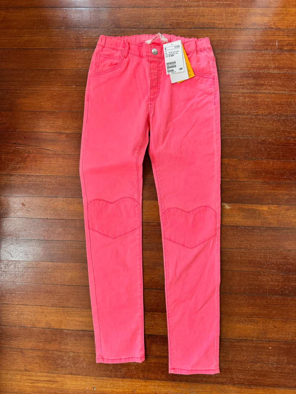 NWT H&M Bright Pink Skinny Jeans with Heart Detail